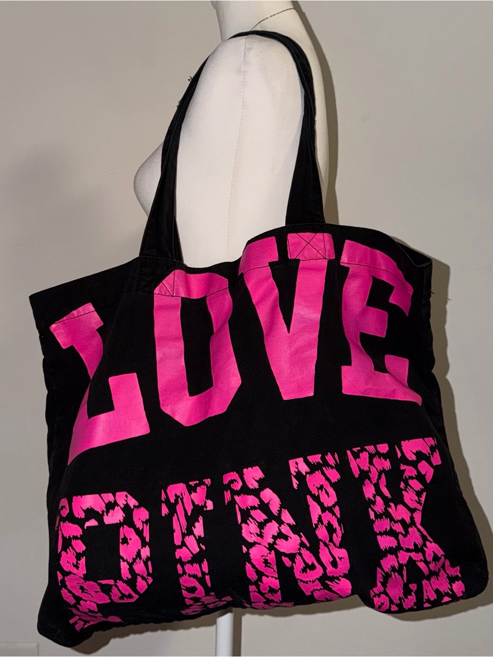 2000s vintage style 2011 victoria secret PINK leopard print LOVE PINK tote bag